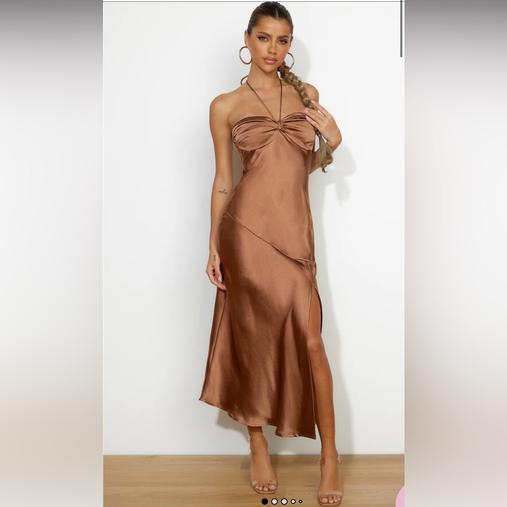 NWT Strapless Satin Dress in Rich Brown